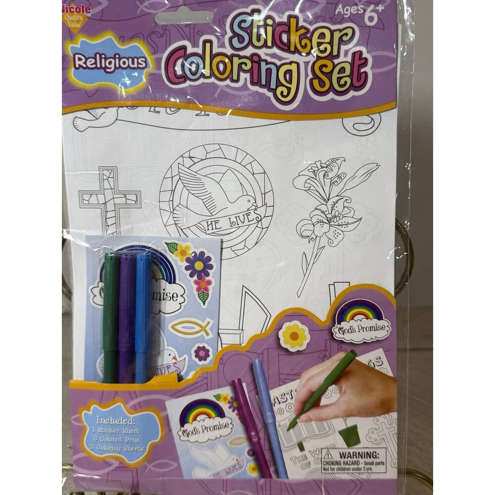 Religious Coloring Activity Set Stickers 3 Pens Coloring Sheets‎ Nicole Quality